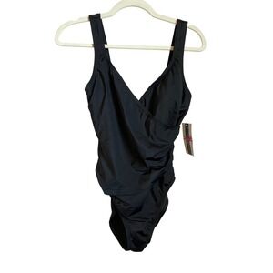 InstantFigure Womens Black Wrap One Piece Swimsuit Size 10 NEW